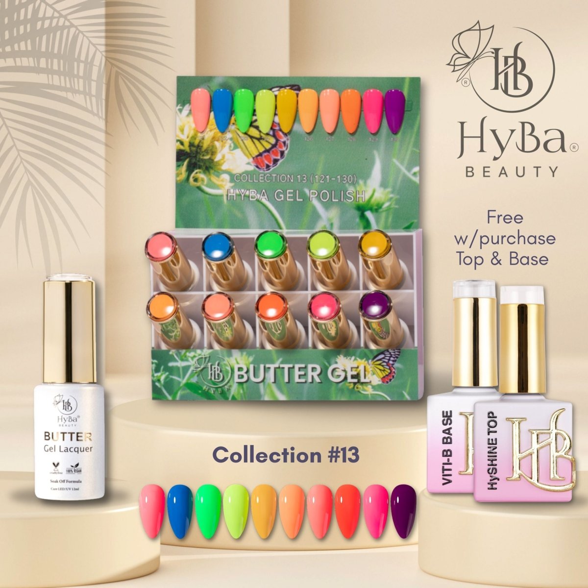 BUTTER Gel Polish SERIES Collection 13 (Colors 121 - 130) - Free Top & Base - HYBA BEAUTY