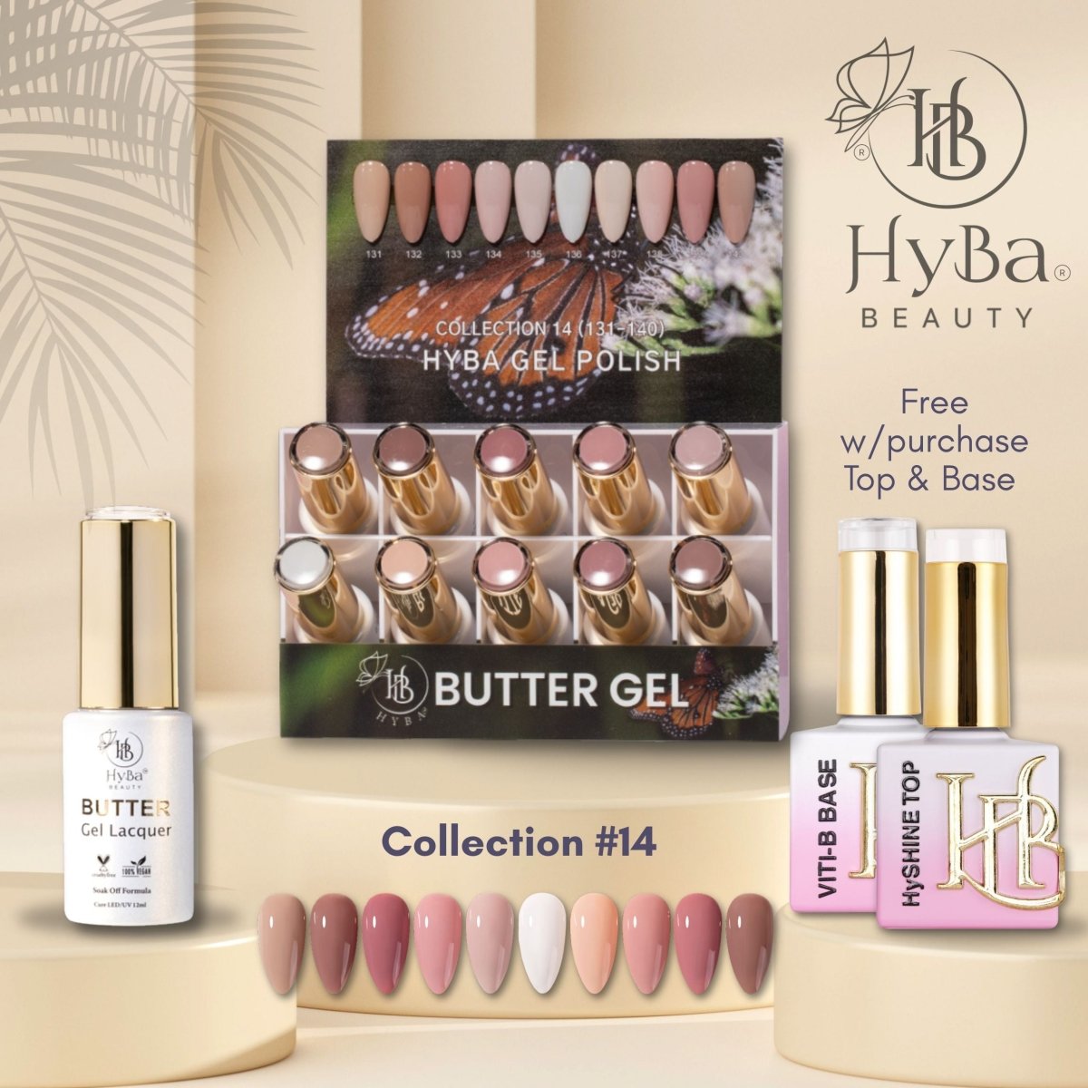 BUTTER Gel Polish SERIES Collection 14 (Colors 131 - 140) - Free Top & Base - HYBA BEAUTY