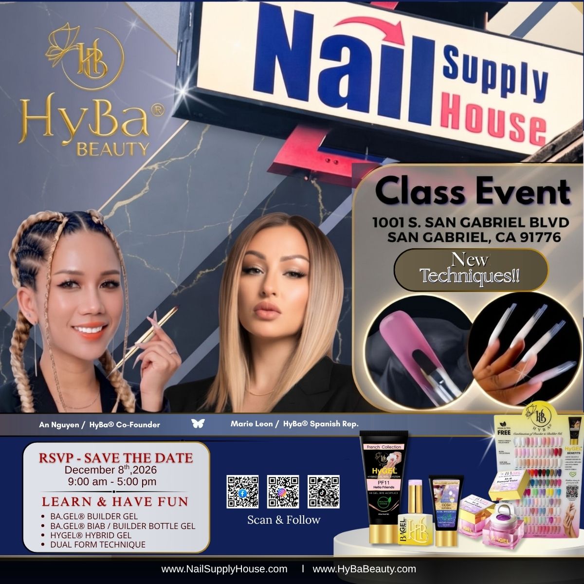 December 8th, 2026 / Nail Supply House - San Gabriel, CA - 1 Day Nail Class Event - HyBa® BEAUTY