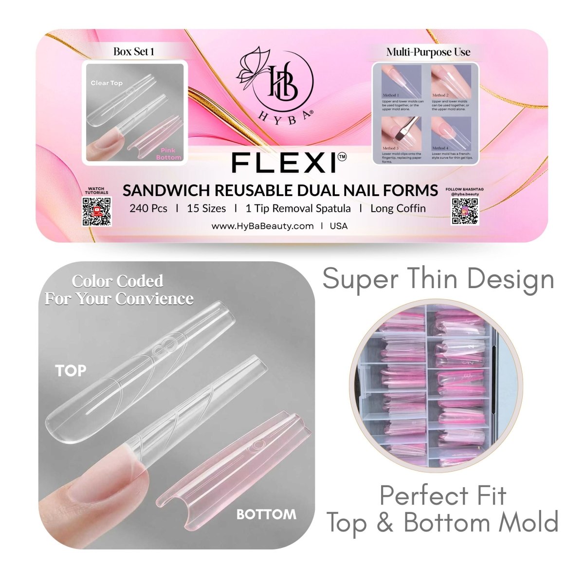 FLEXI SANDWICH REUSABLE DUAL NAIL FORMS - SET 1 - HYBA BEAUTY