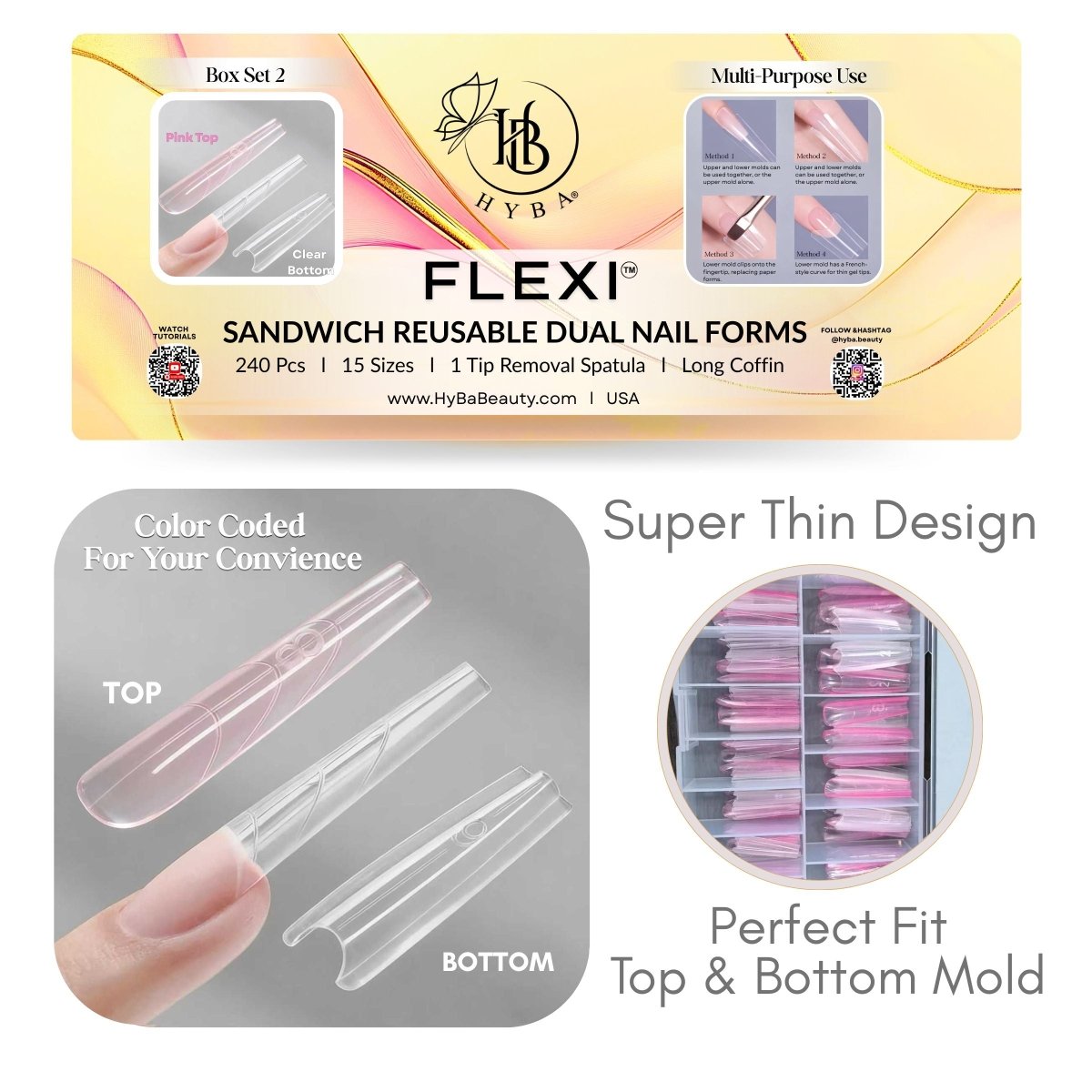 FLEXI SANDWICH REUSABLE DUAL NAIL FORMS - SET 2 - HYBA BEAUTY
