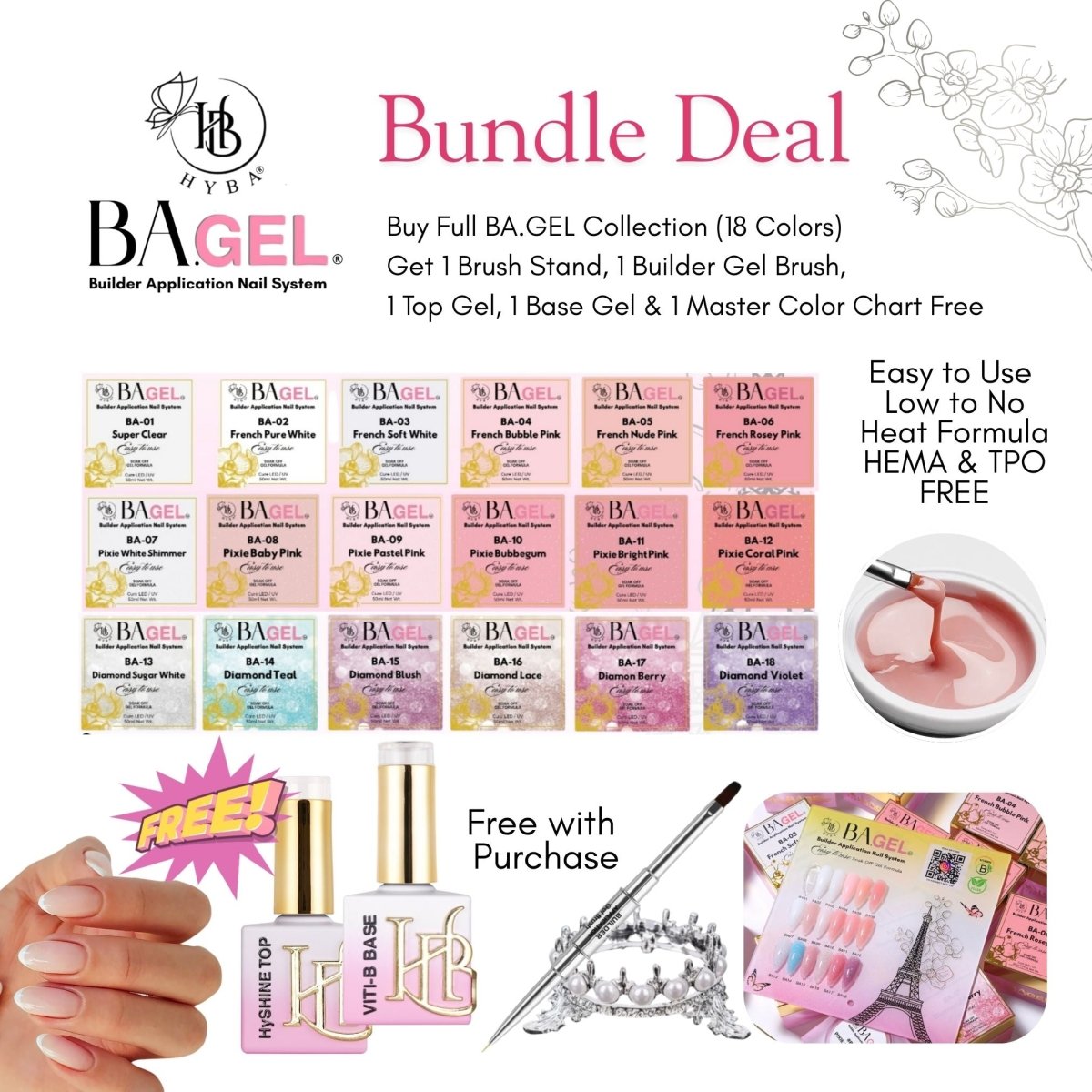 FULL COLLECTION - BA.GEL® Builder Gel System - Paris French 18 Colors - HYBA BEAUTY