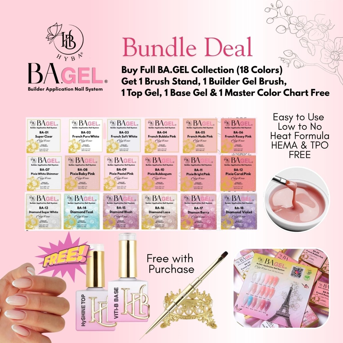 FULL COLLECTION - BA.GEL® Builder Gel System - Paris French - HYBA BEAUTY