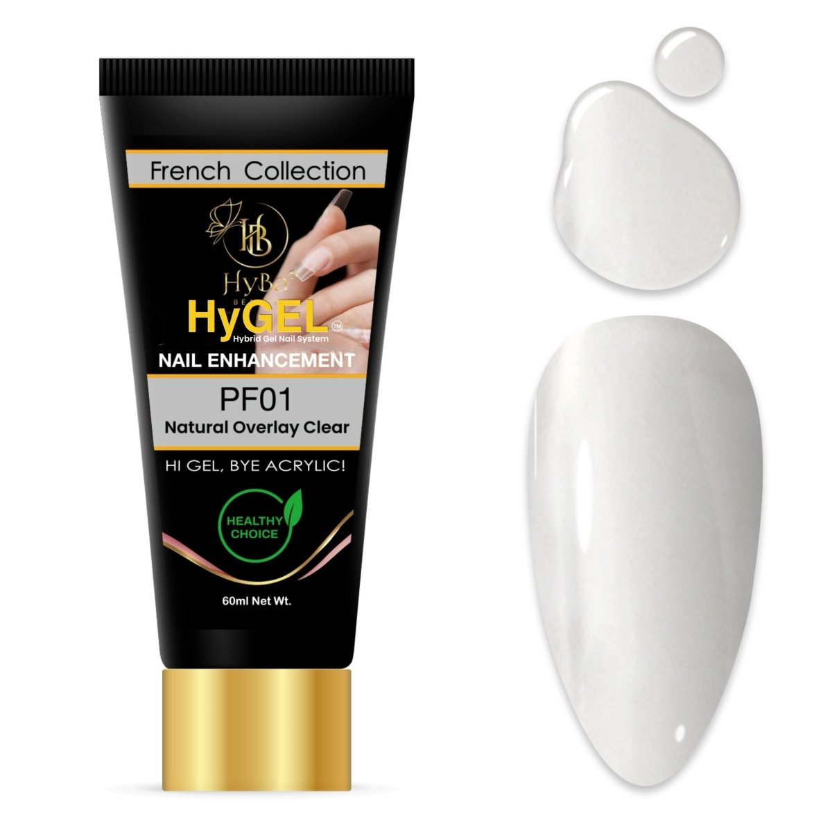 Hybrid Gel - HyGEL CLEAR 60ml - PF01 Natural Clear Overlay - HYBA BEAUTY