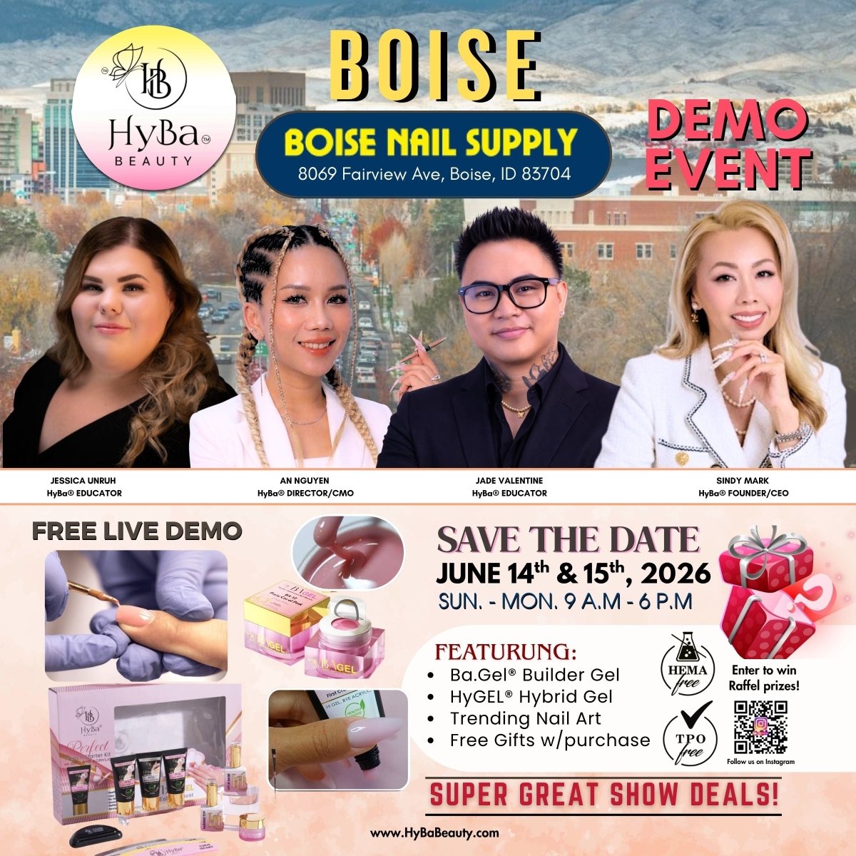 June 14th - 15th, 2026 / Boise Nail Supply, Boise, ID - 2 Days Demo Event - HYBA BEAUTY