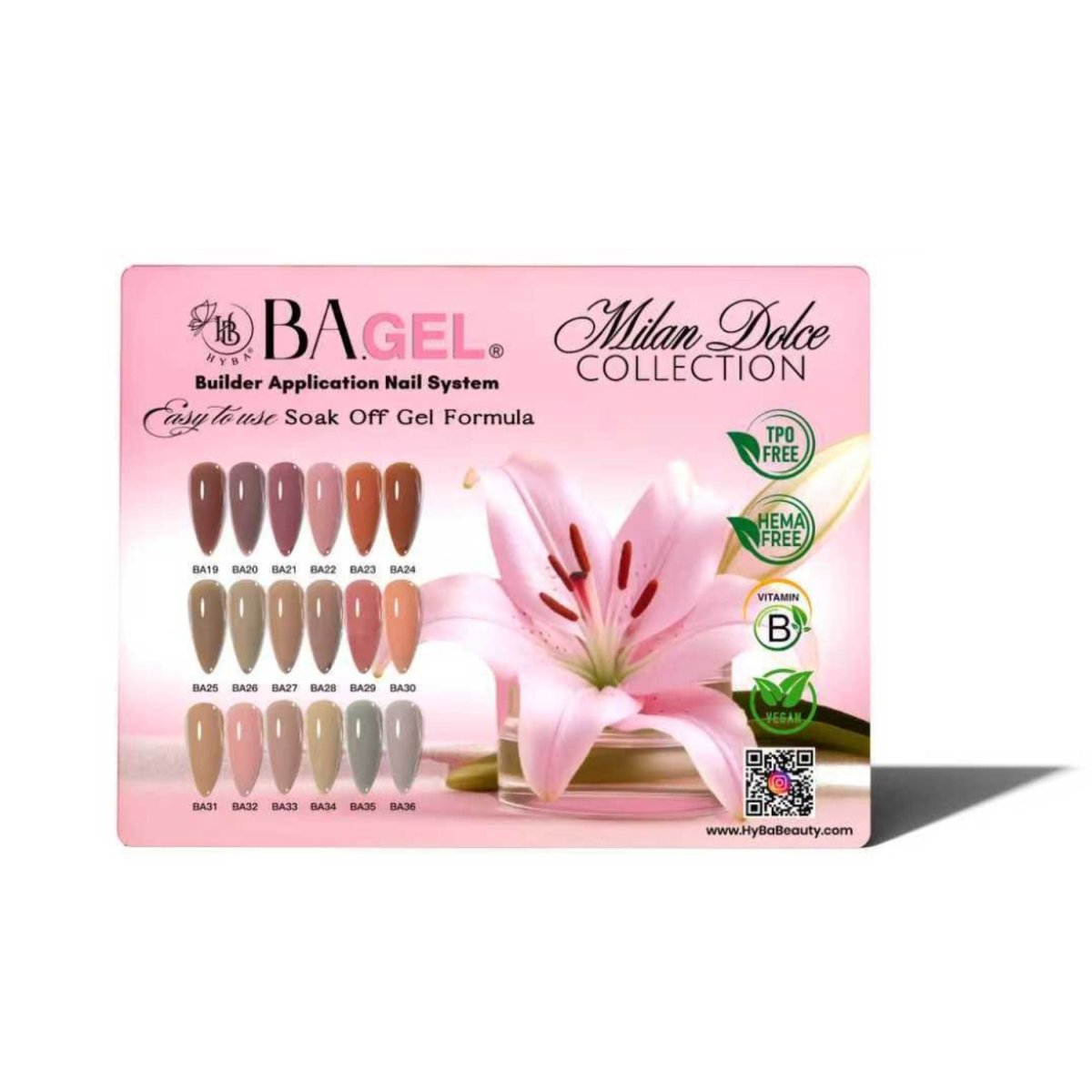 Milan Dolce - BA.GEL MASTER COLOR CHART (BA19 - BA36 / 18 Colors) - HYBA BEAUTY
