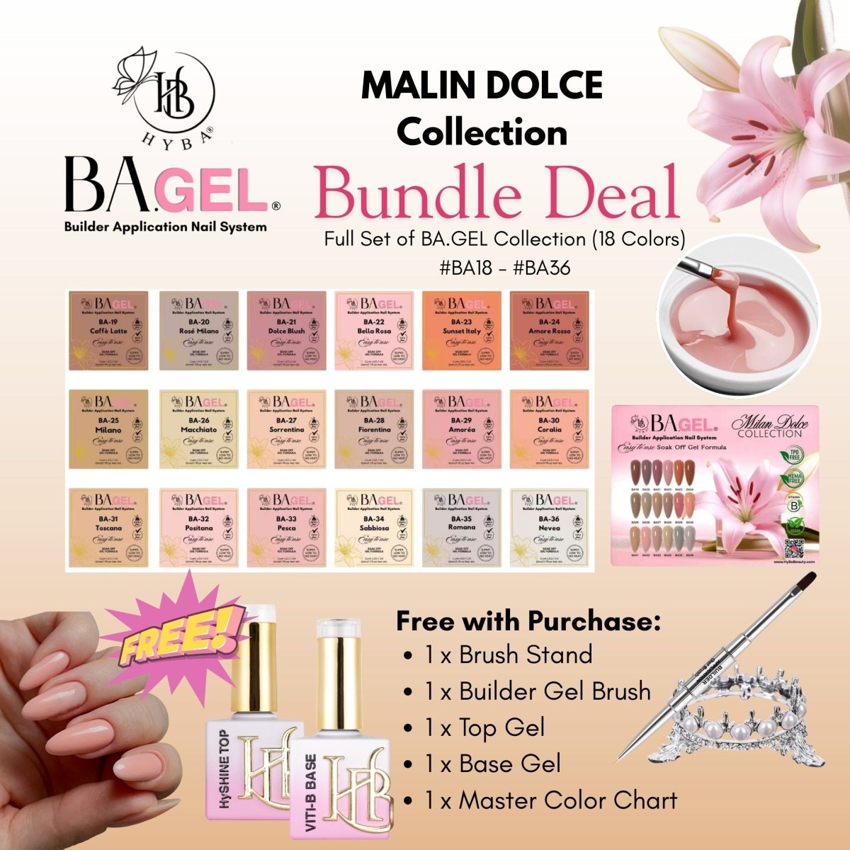 Milan Dolce Full Collection - BA.GEL® Builder Gel - 18 Colors (BA19 - BA36) - HYBA BEAUTY