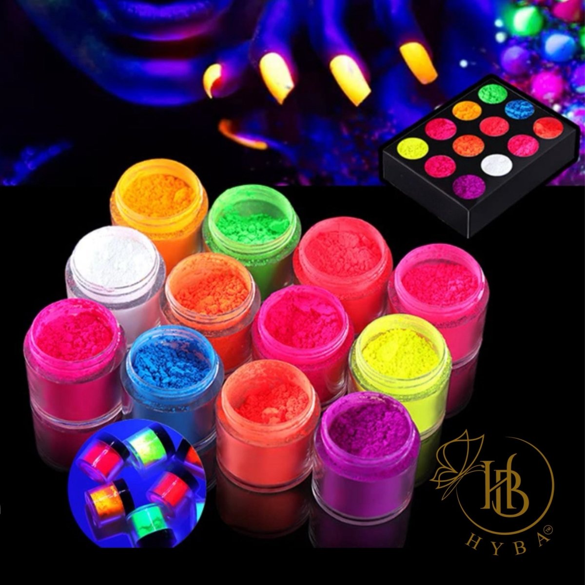 Neon Pigment Powder - 12 Pcs Color Set - HYBA BEAUTY