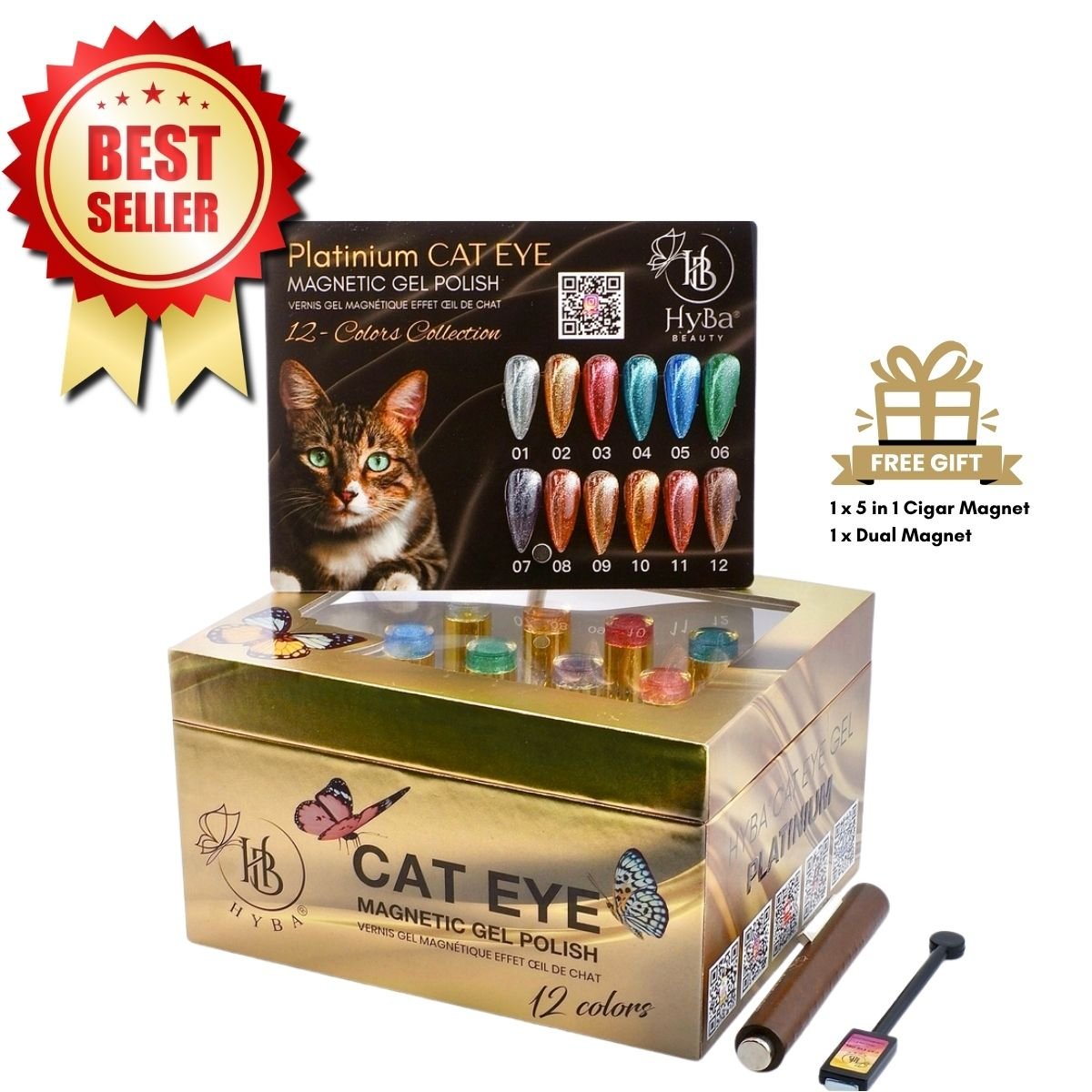 PLATINUM Cat-Eye Gel Polish 12 Colors - Box Set or Single Pcs. - HyBa® BEAUTY
