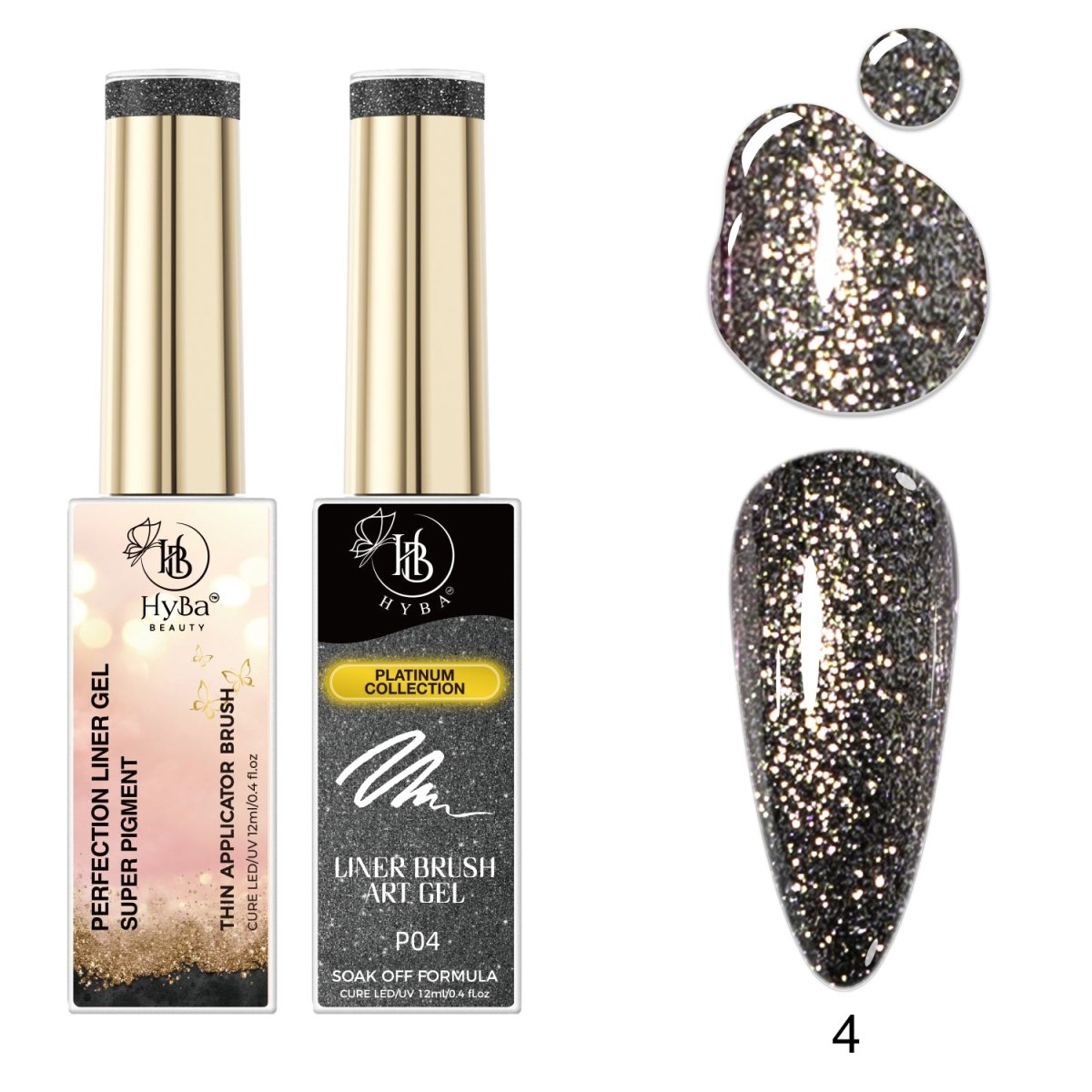 PLATINUM REFLECTIVE Liner Gel Set / 4pcs colors - HYBA BEAUTY