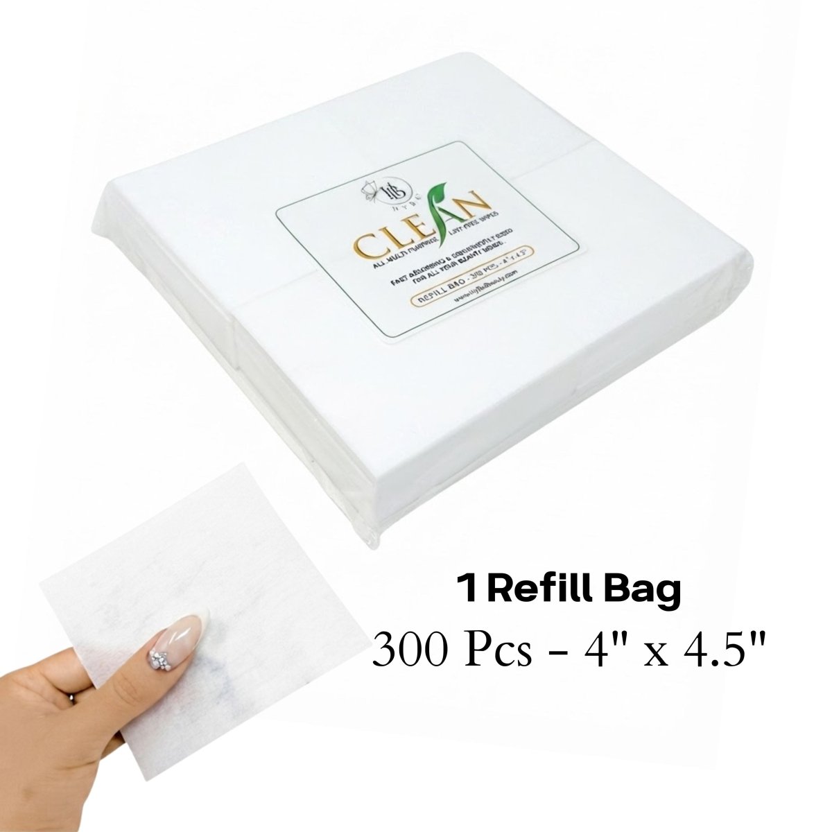 Refills (300 PCS - 4" × 4.5") - CLEAN Lint Free Wipes - HYBA BEAUTY