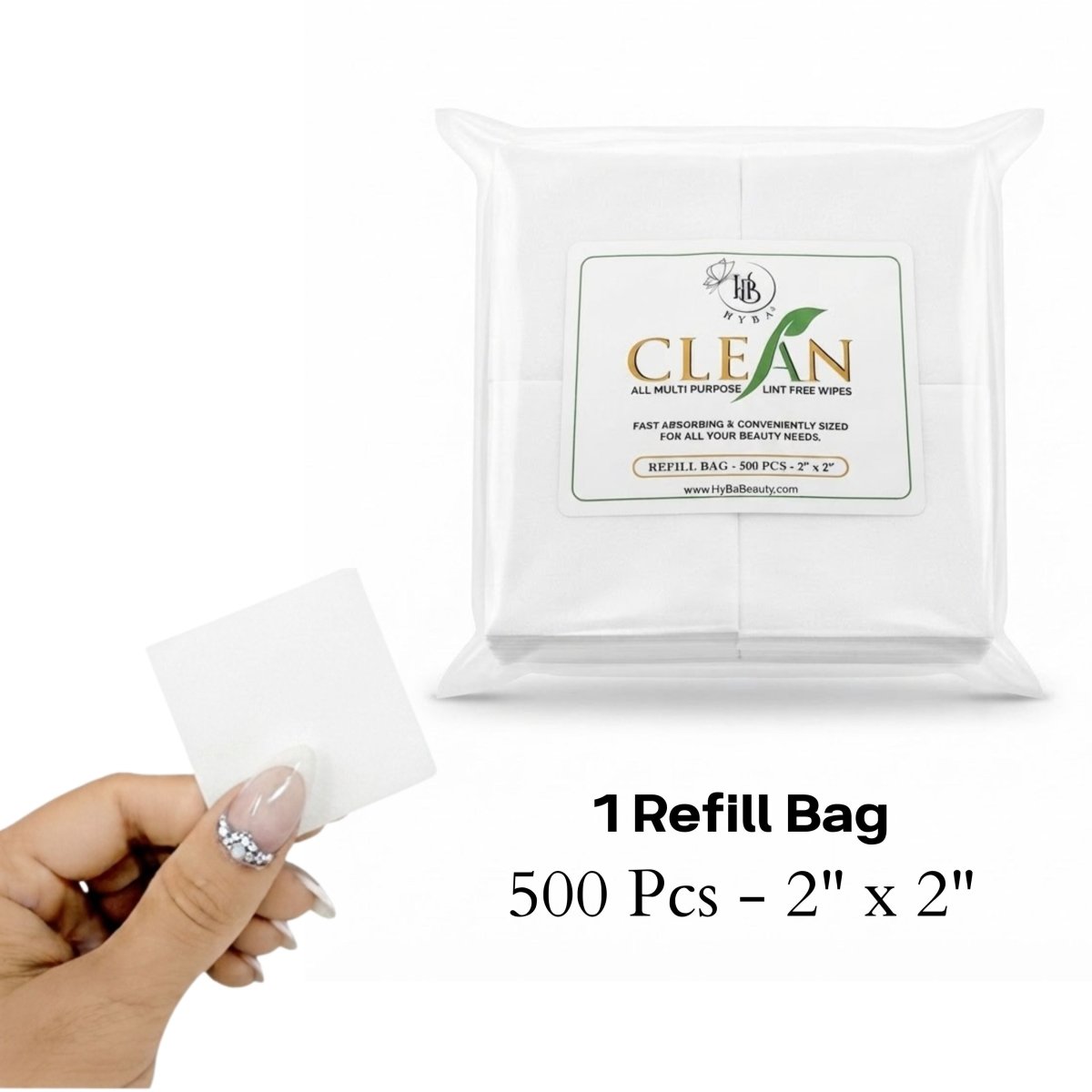 Refills (500 PCS - 2" x 2") - CLEAN Lint Free Wipes - HYBA BEAUTY