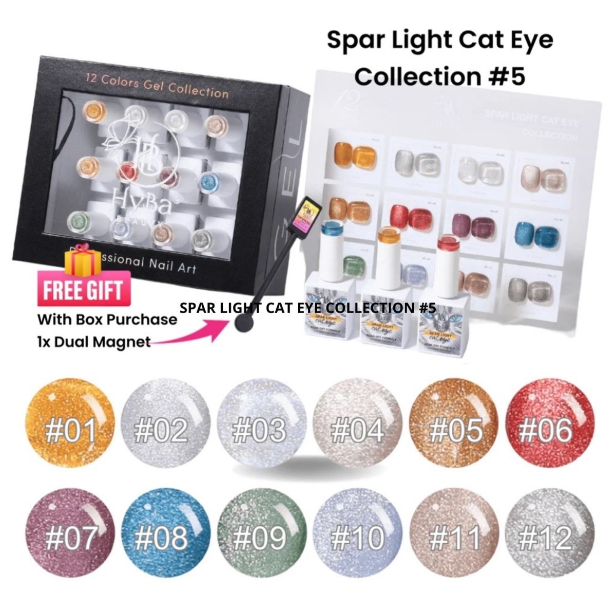 SPAR LIGHT Cat Eye Gel Collection 5 - 12 Colors Box Set - CLEARANCE - HYBA BEAUTY