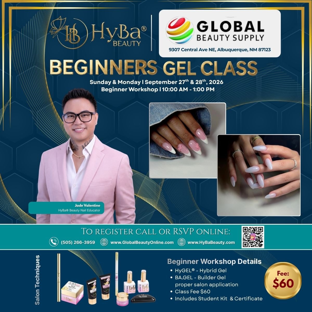 Sunday - Monday / September 27th & 28th, 2026 / GLOBAL BEAUTY SUPPLY - Albuquerque, NM - DEMO/Workshop Nail Event - HYBA BEAUTY